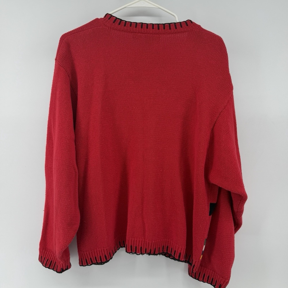 Beyond Blue VTG 90s Women's Sz L Southwestern Aztec Cardigan Sweater Red Cotton - Picture 3 of 11